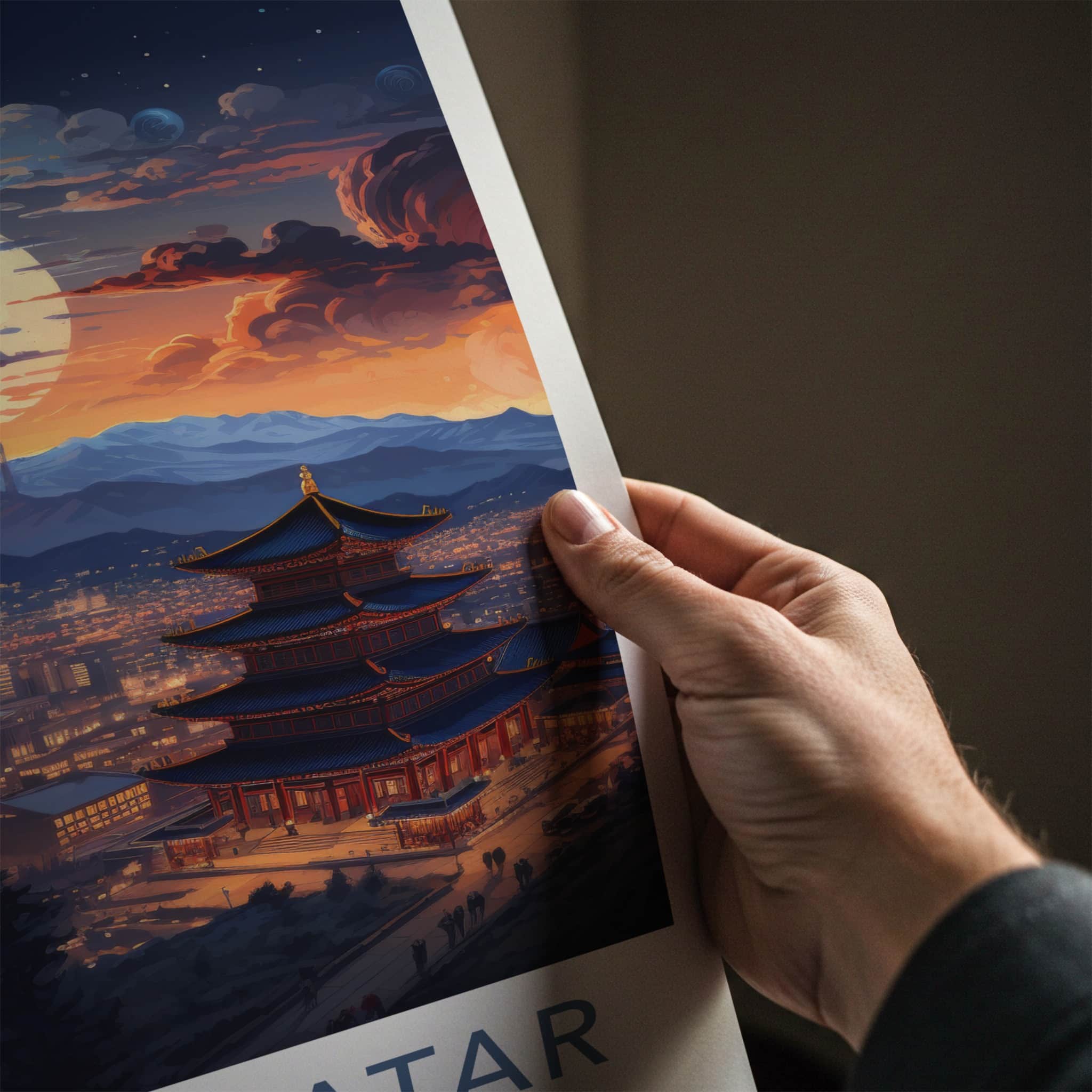 Ulaanbaatar Poster - Mongolia Travel Art - Moonlit Temple City Home Decor