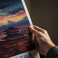 Ulaanbaatar Poster - Mongolia Travel Art - Moonlit Temple City Home Decor