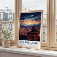 Ulaanbaatar Poster - Mongolia Travel Art - Moonlit Temple City Home Decor