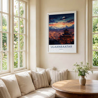 Ulaanbaatar Poster - Mongolia Travel Art - Moonlit Temple City Home Decor