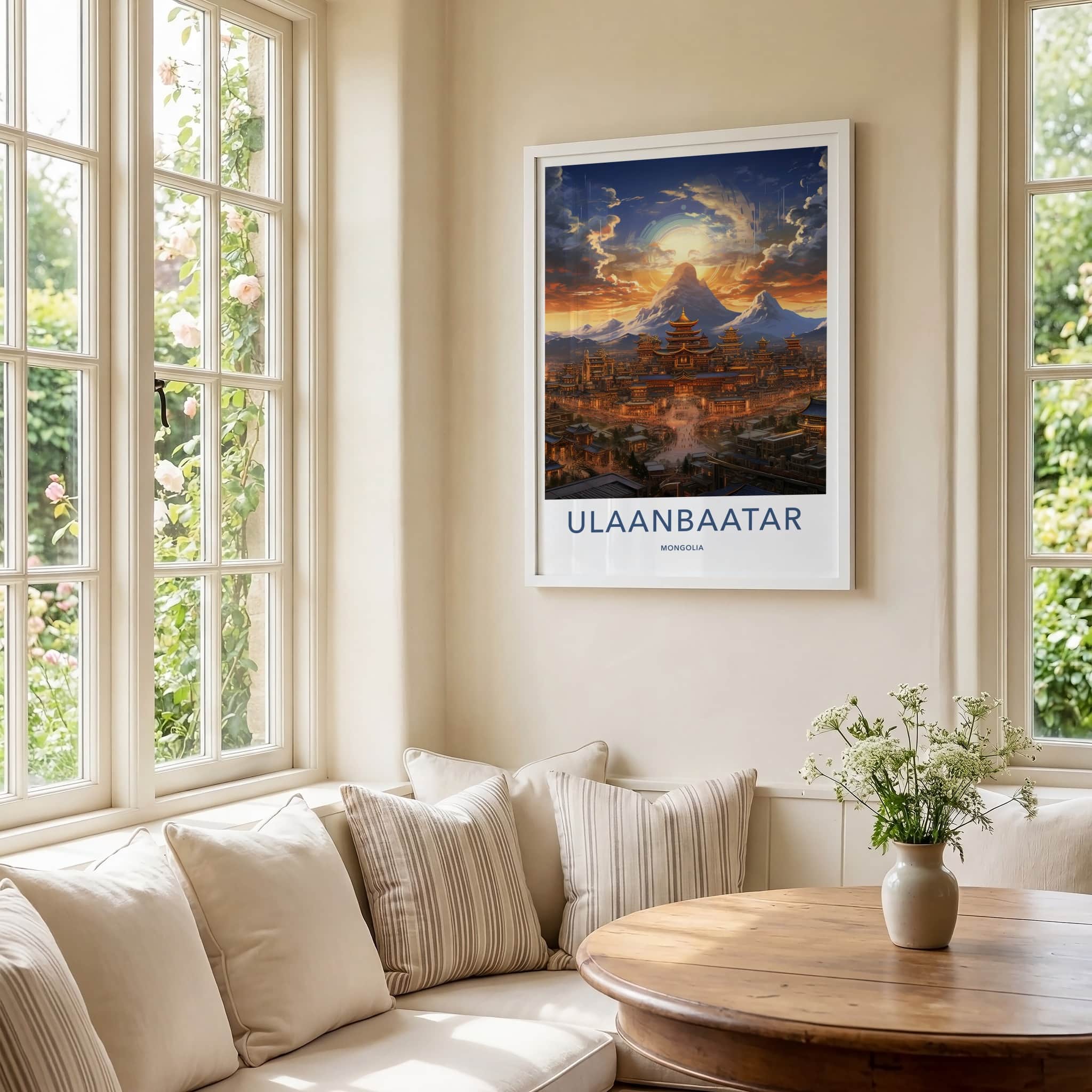 Ulaanbaatar Poster - Mongolia Travel Art - Mountain City Sunset Home Decor