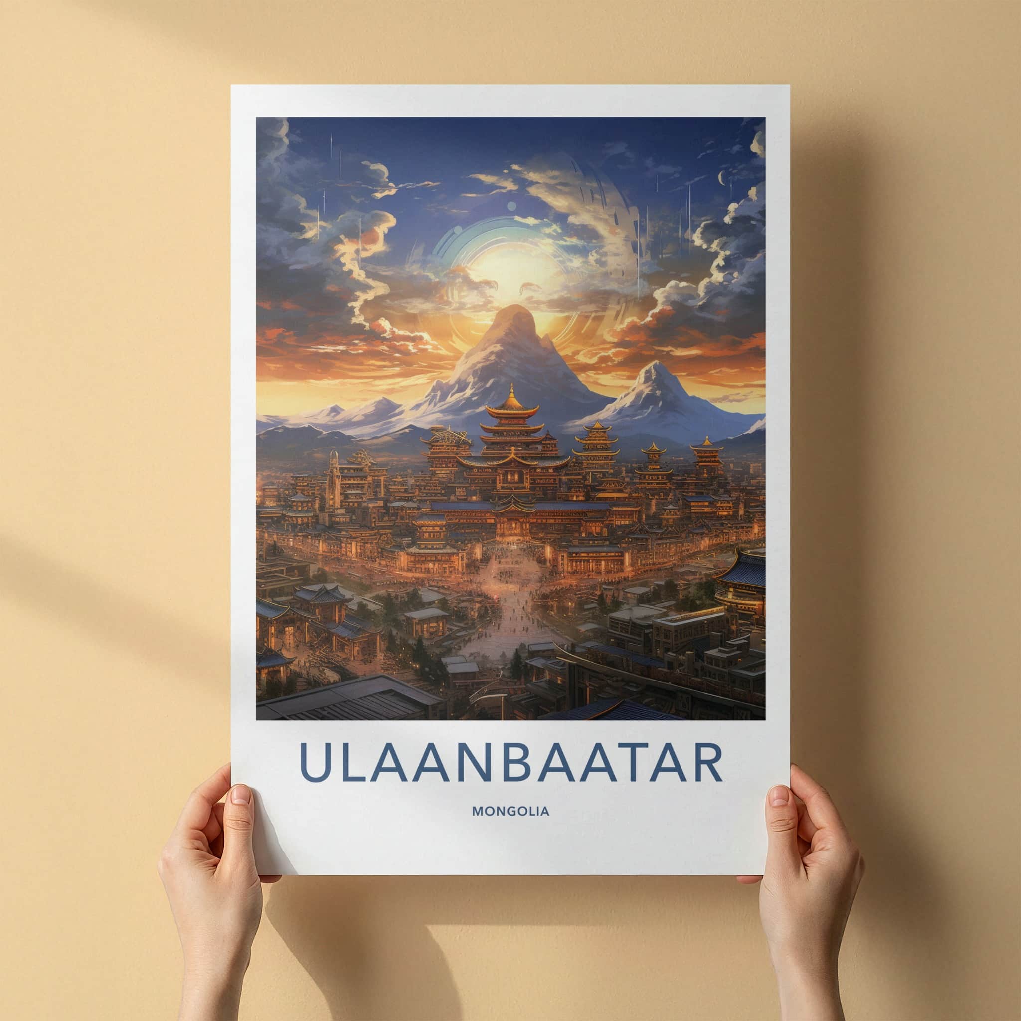 Ulaanbaatar Poster - Mongolia Travel Art - Mountain City Sunset Home Decor