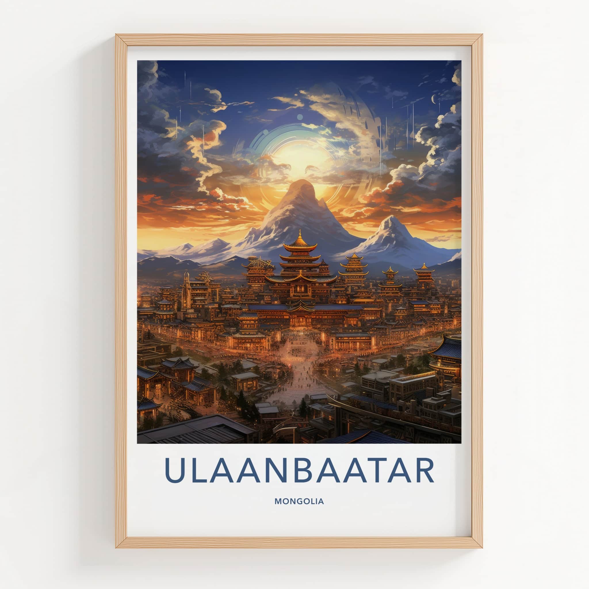 Ulaanbaatar Poster - Mongolia Travel Art - Mountain City Sunset Home Decor