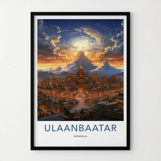 Ulaanbaatar Poster - Mongolia Travel Art - Mountain City Sunset Home Decor