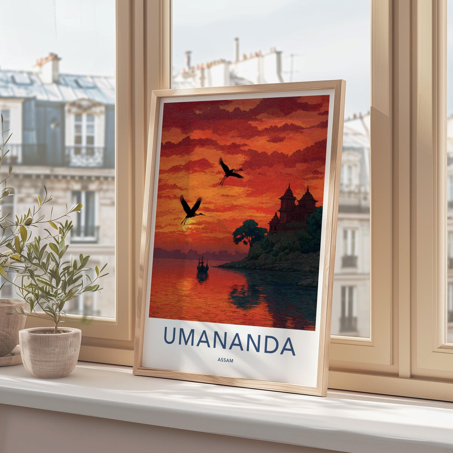 Umananda Poster - India Travel Art - Assam River Temple Wall Decor