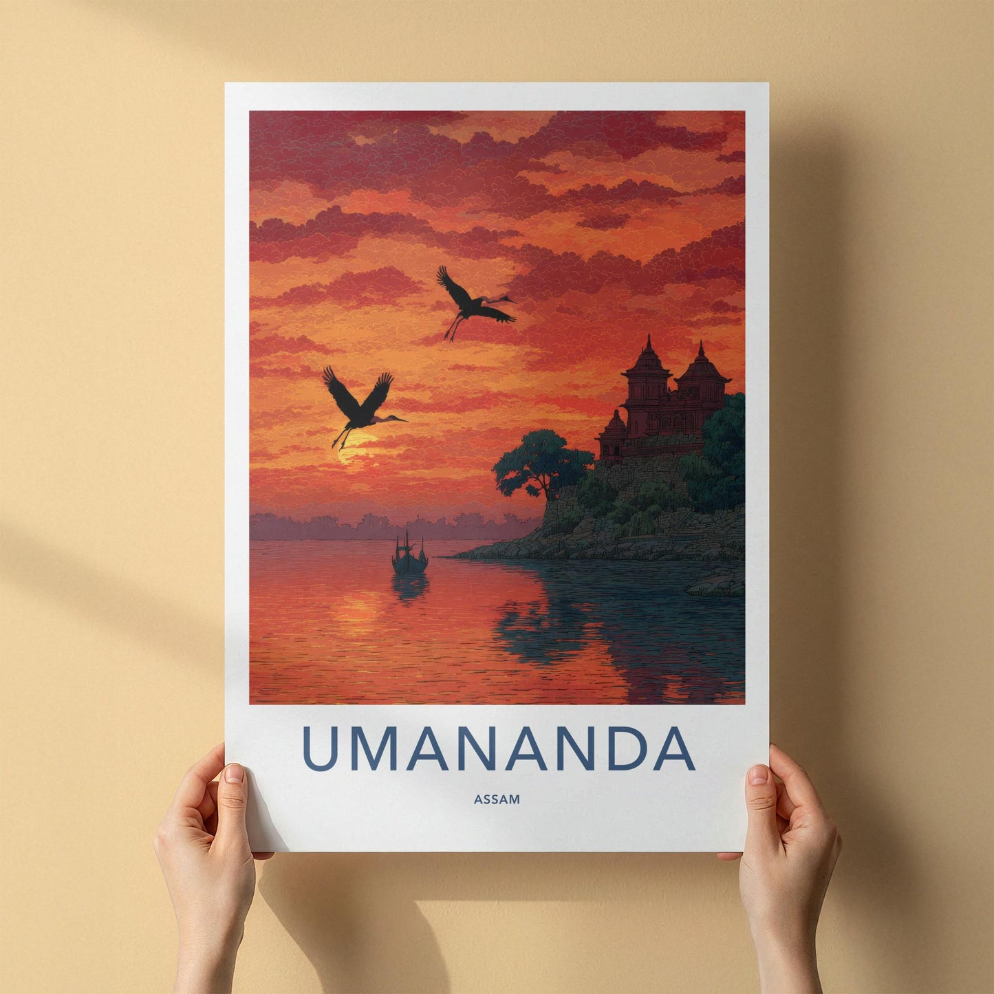 Umananda Poster - India Travel Art - Assam River Temple Wall Decor