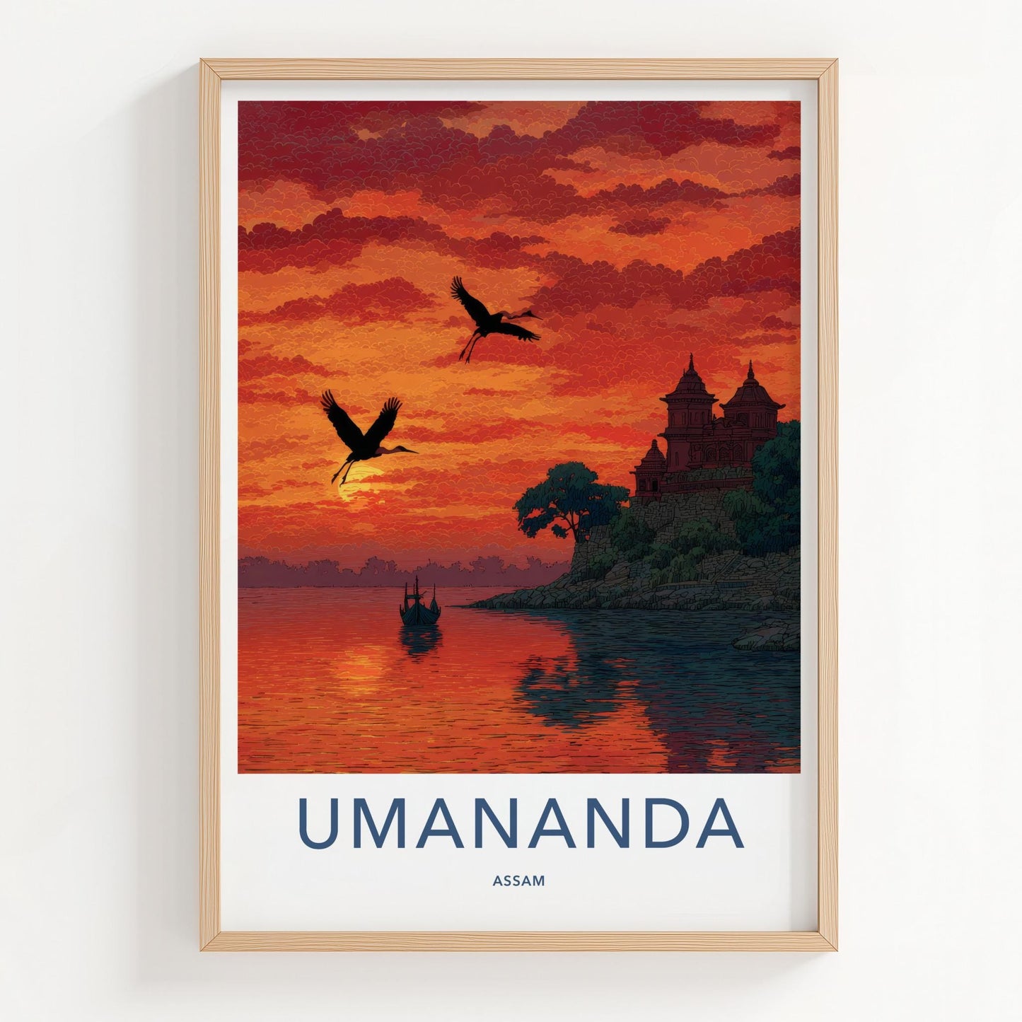 Umananda Poster - India Travel Art - Assam River Temple Wall Decor