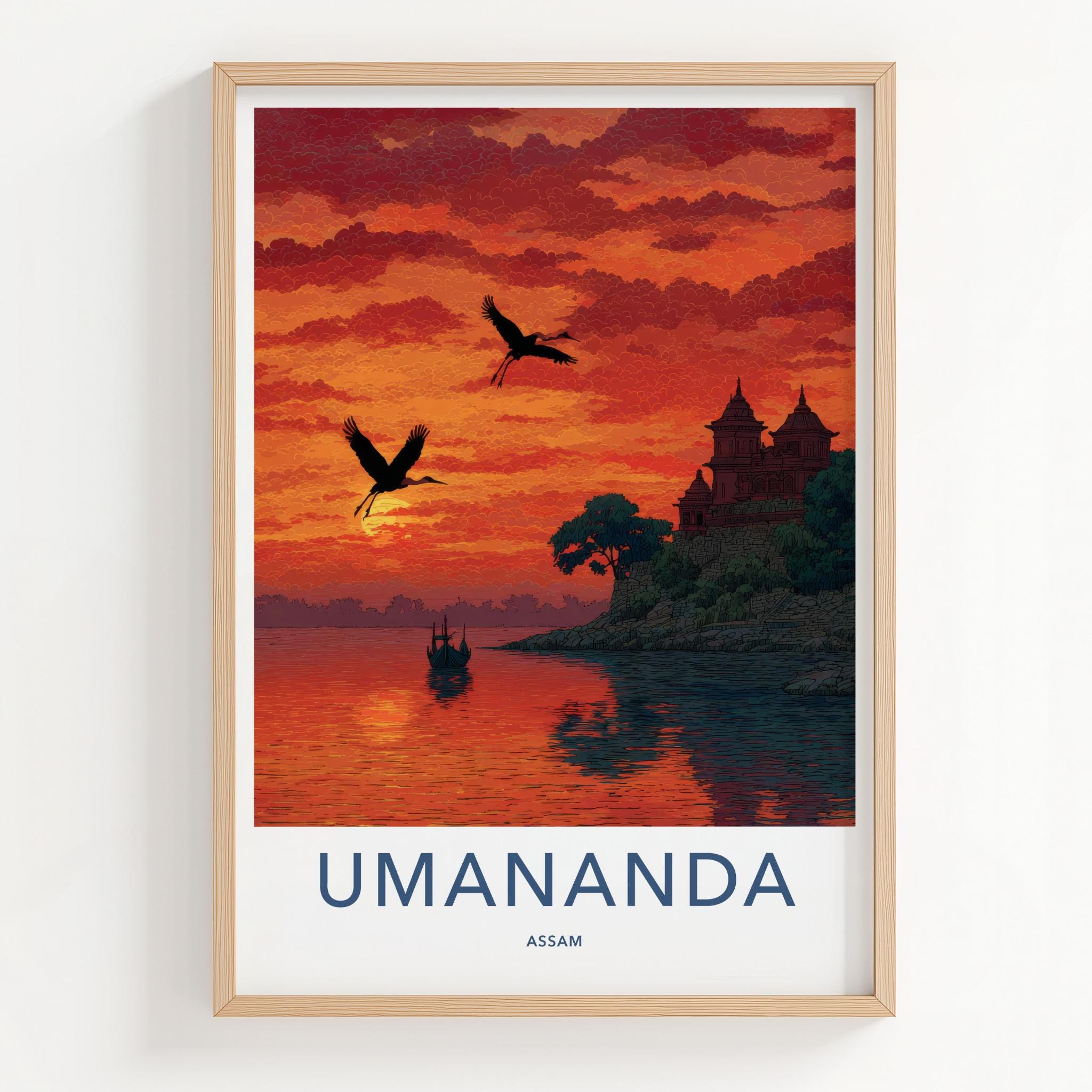 Umananda Poster - India Travel Art - Assam River Temple Wall Decor
