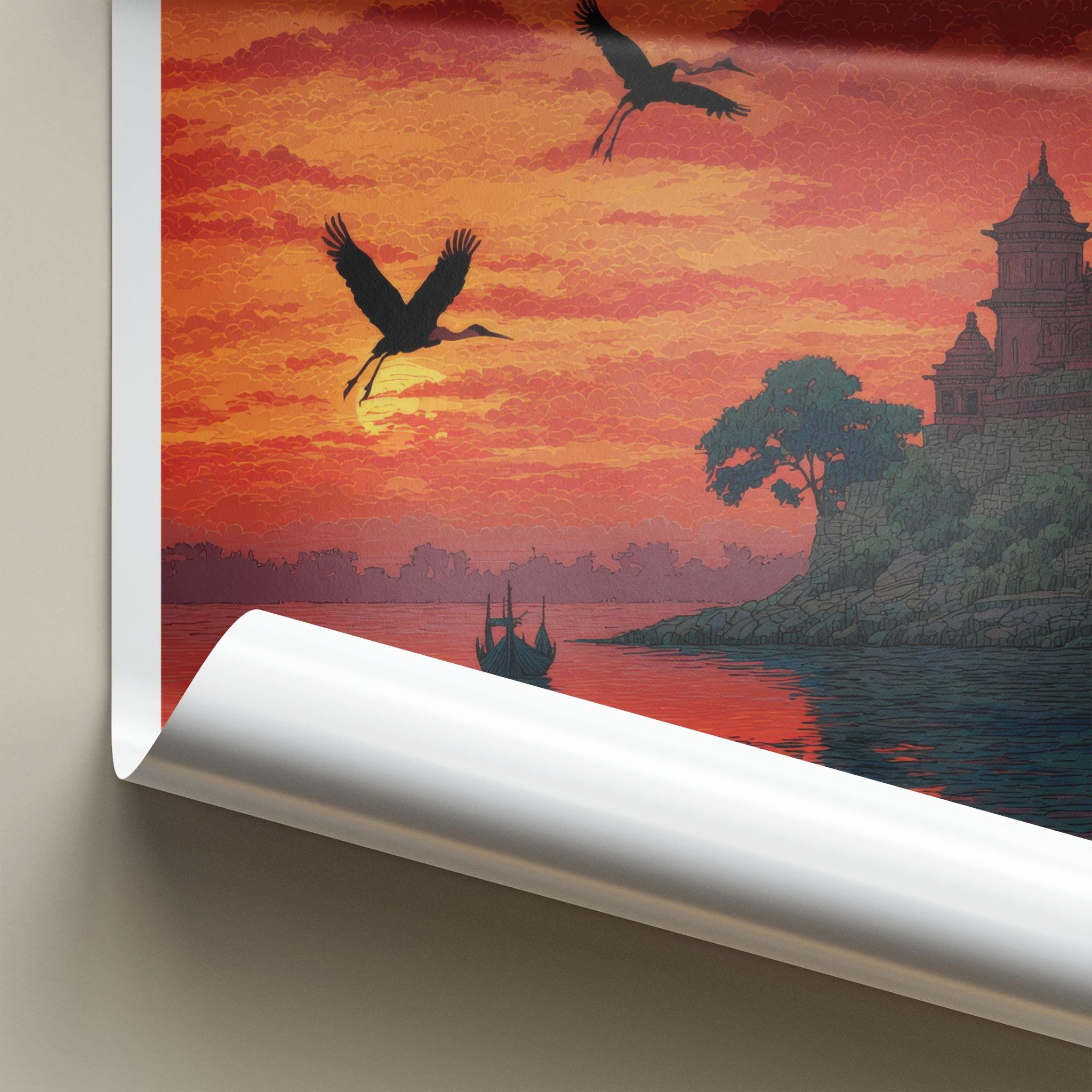 Umananda Poster - India Travel Art - Assam River Temple Wall Decor