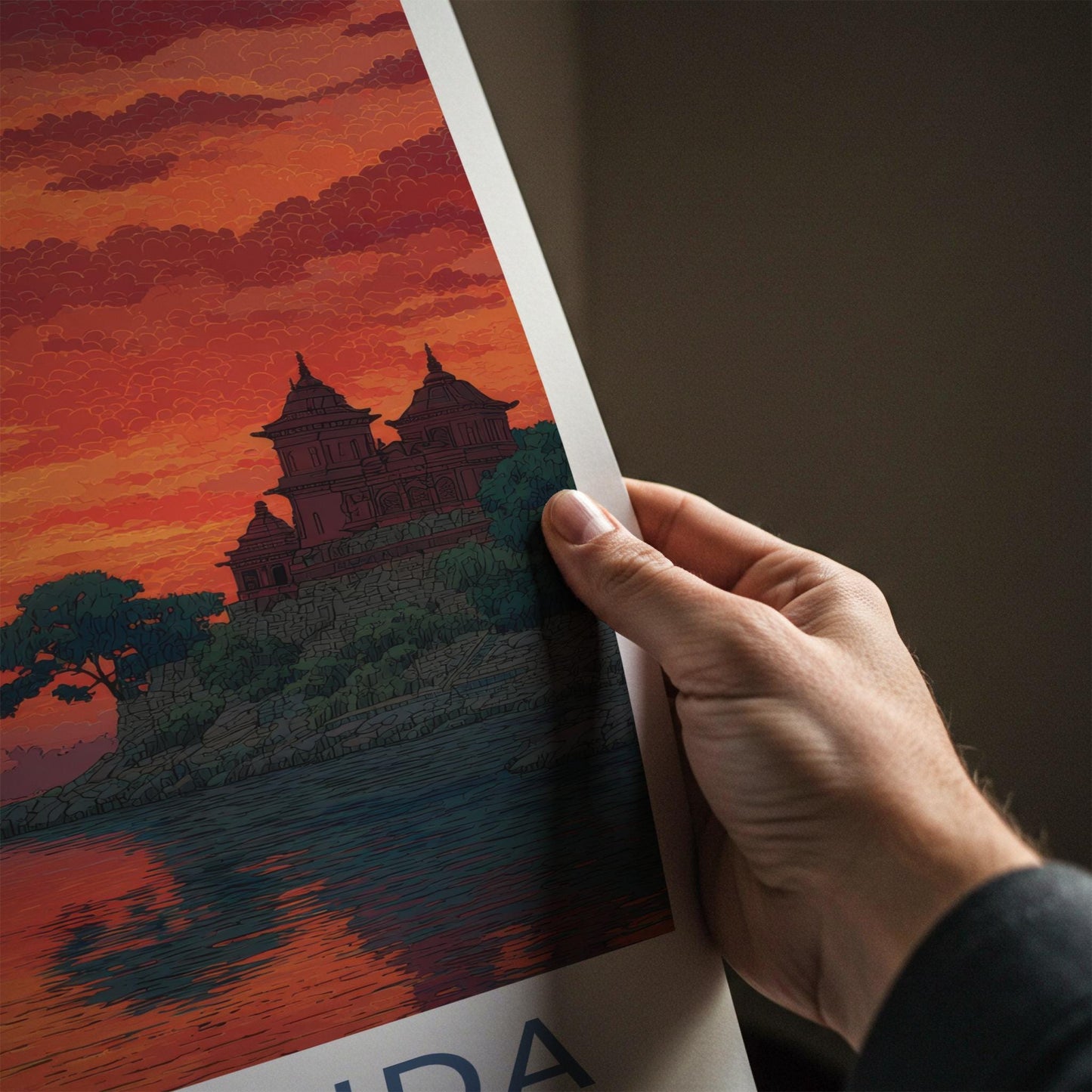 Umananda Poster - India Travel Art - Assam River Temple Wall Decor