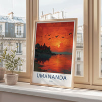 Umananda Poster - India Travel Art - Assam Vibrant Island Sunset Home Decor