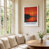 Umananda Poster - India Travel Art - Assam Vibrant Island Sunset Home Decor