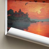 Umananda Poster - India Travel Art - Assam Vibrant Island Sunset Home Decor