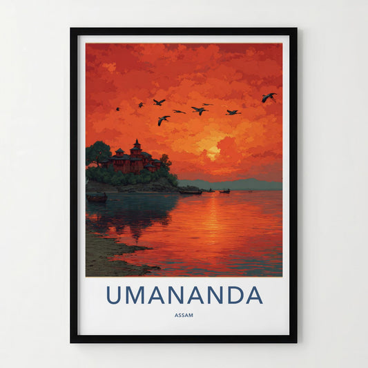 Umananda Poster - India Travel Art - Assam Vibrant Island Sunset Home Decor