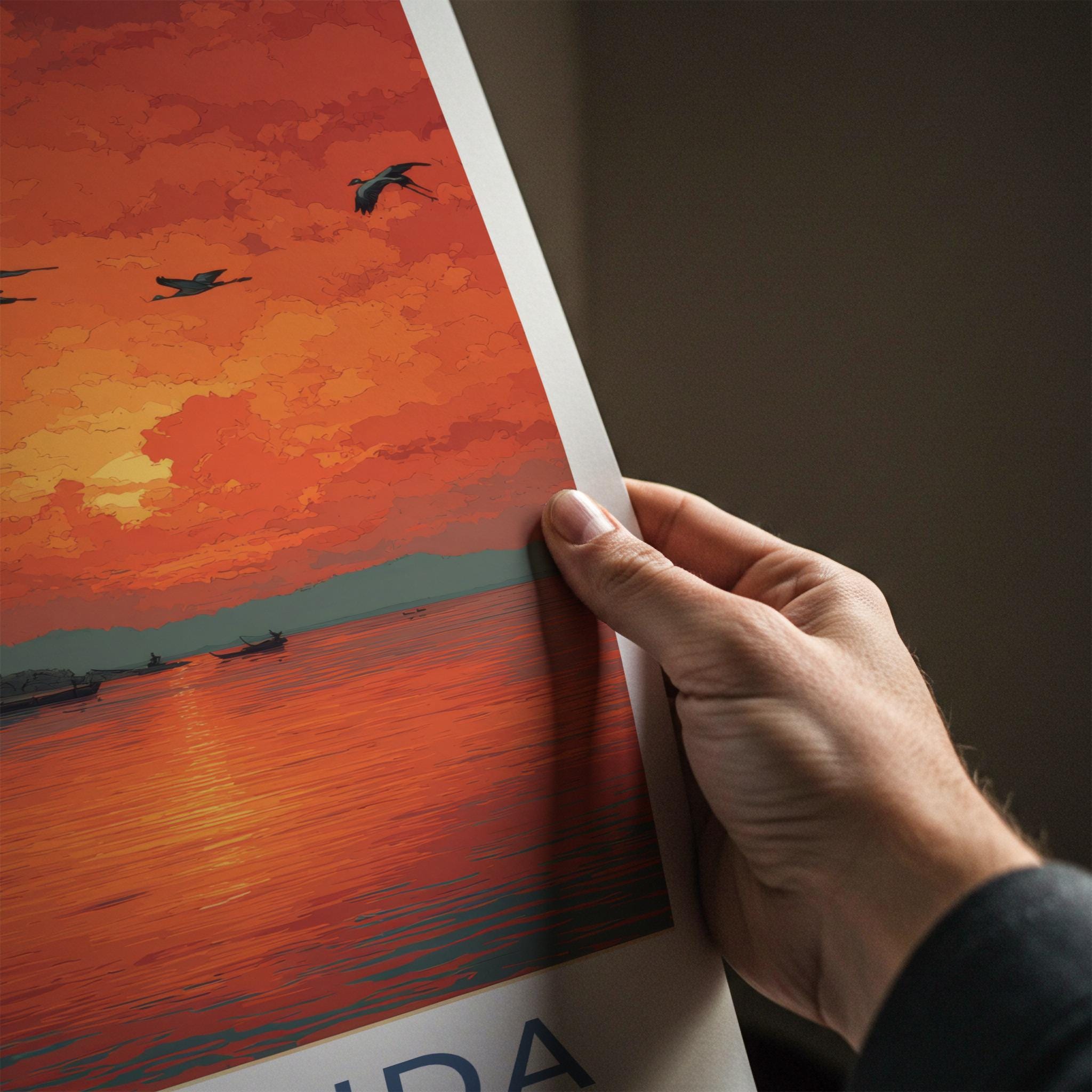 Umananda Poster - India Travel Art - Assam Vibrant Island Sunset Home Decor