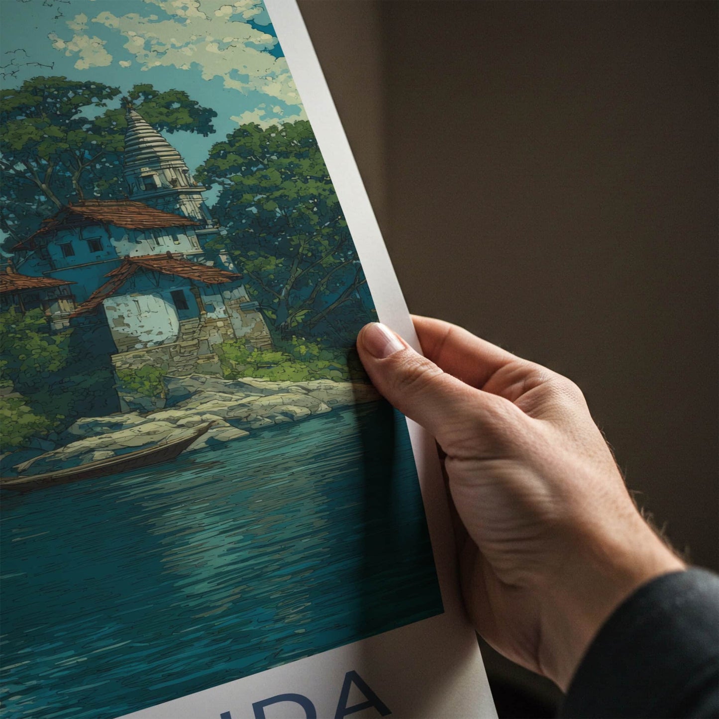 Umananda Poster - India Travel Art - Sacred Island Temple Home Decor