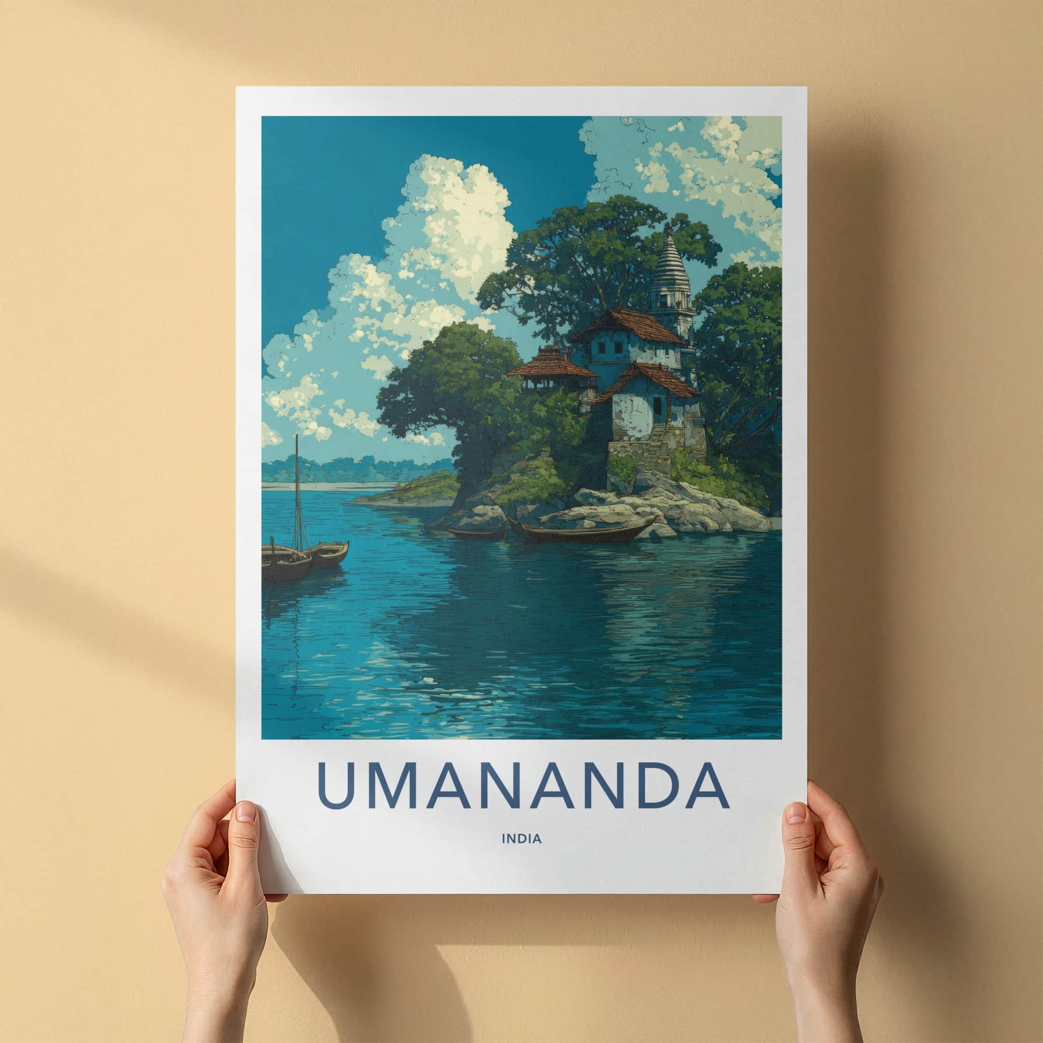Umananda Poster - India Travel Art - Sacred Island Temple Home Decor