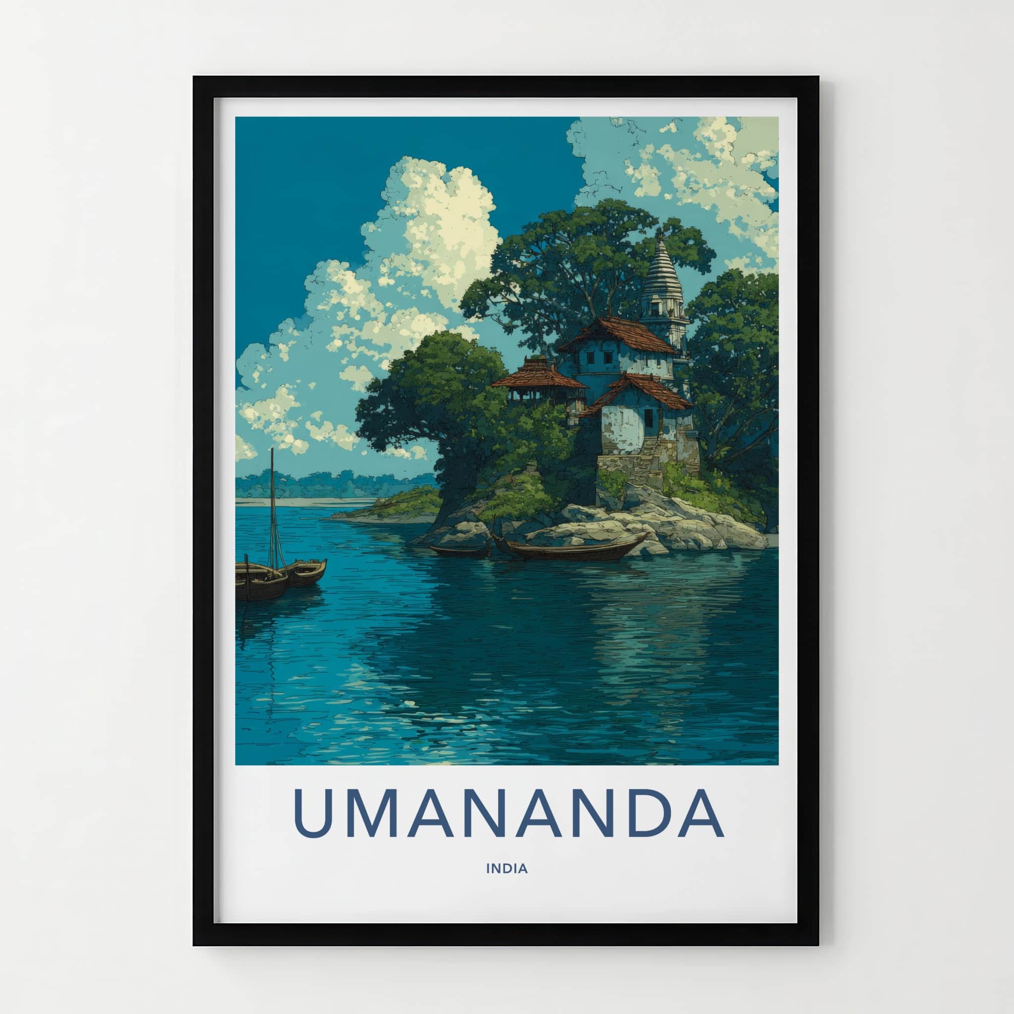 Umananda Poster - India Travel Art - Sacred Island Temple Home Decor