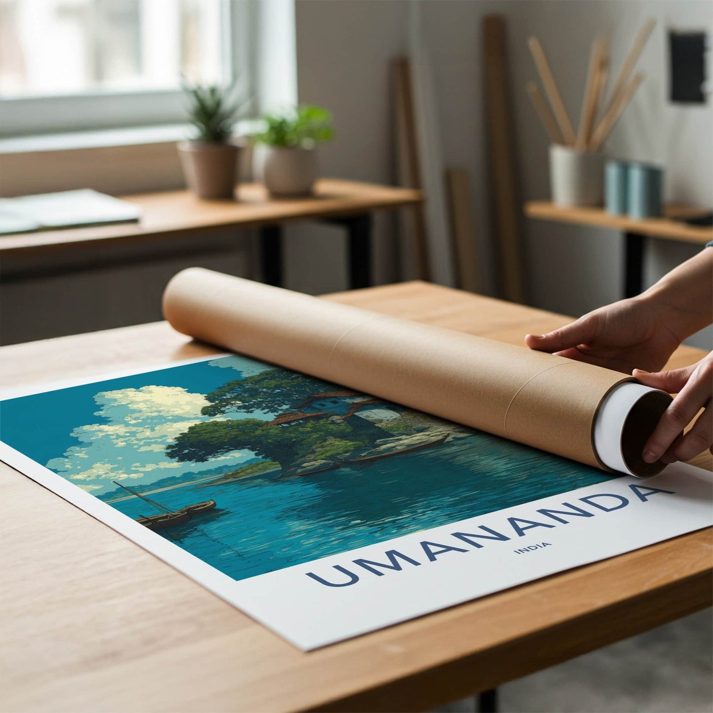 Umananda Poster - India Travel Art - Sacred Island Temple Home Decor