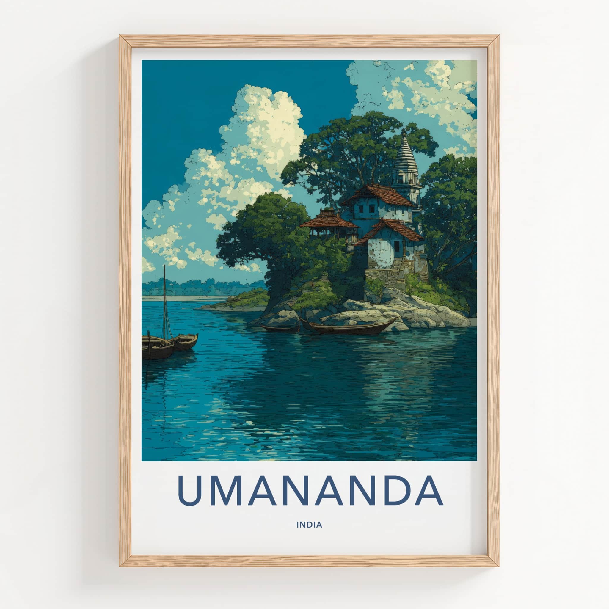 Umananda Poster - India Travel Art - Sacred Island Temple Home Decor