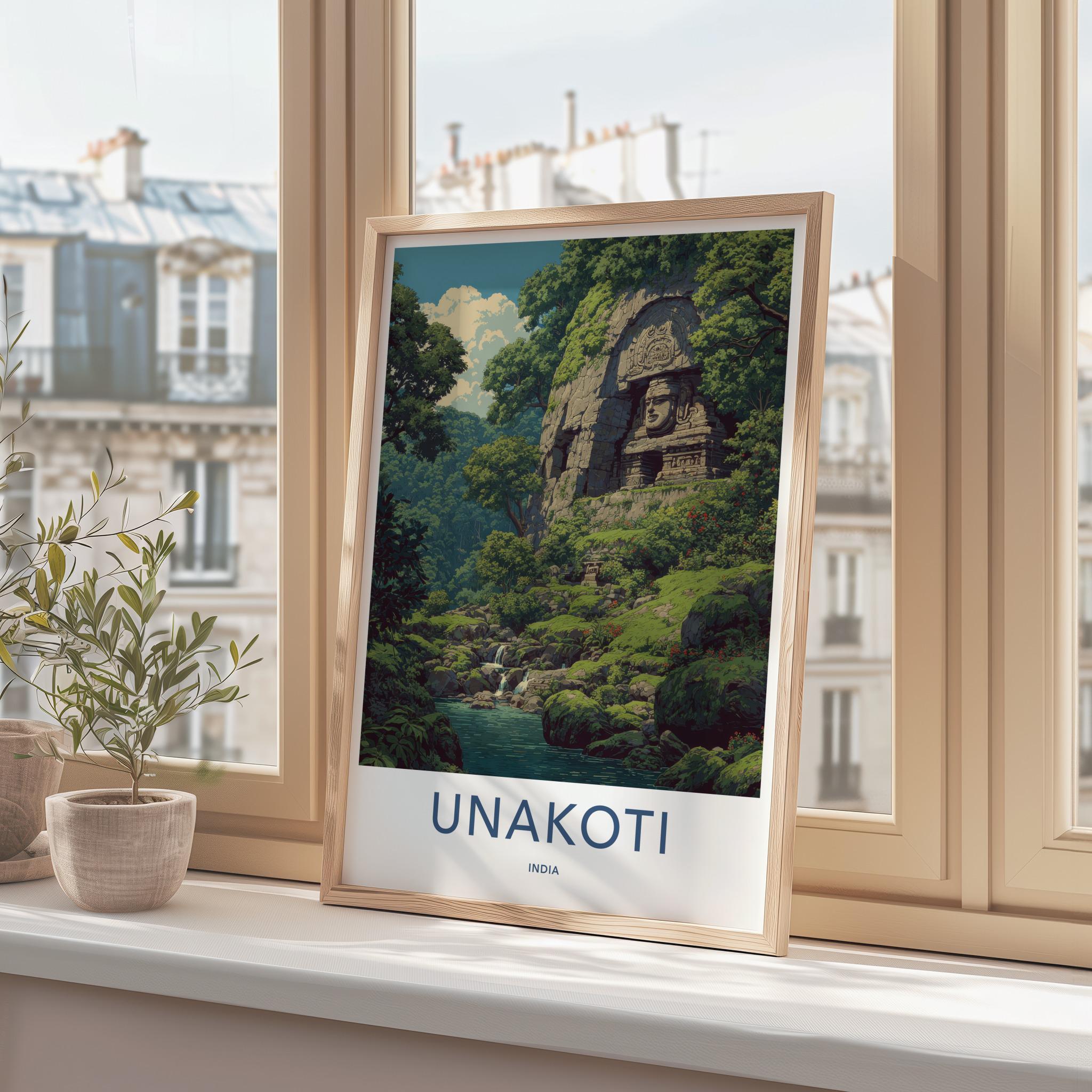 Unakoti Poster - India Travel Art - Tripura Ancient rock carvings Home Decor