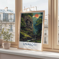 Unakoti Poster - India Travel Art - Tripura Stone Face Jungle Home Decor