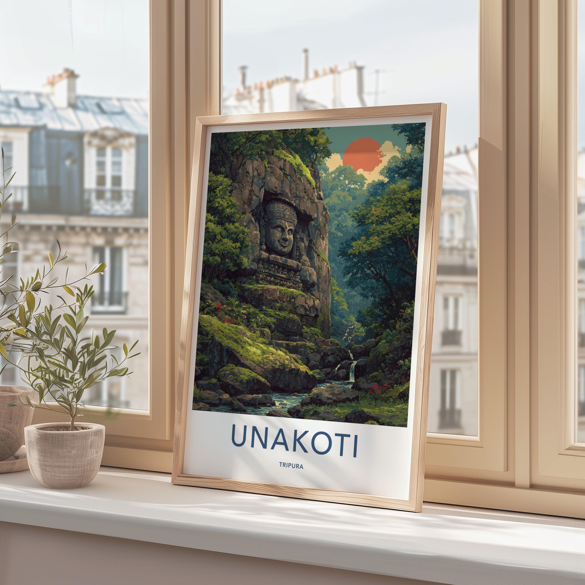 Unakoti Poster - India Travel Art - Tripura Stone Face Jungle Home Decor