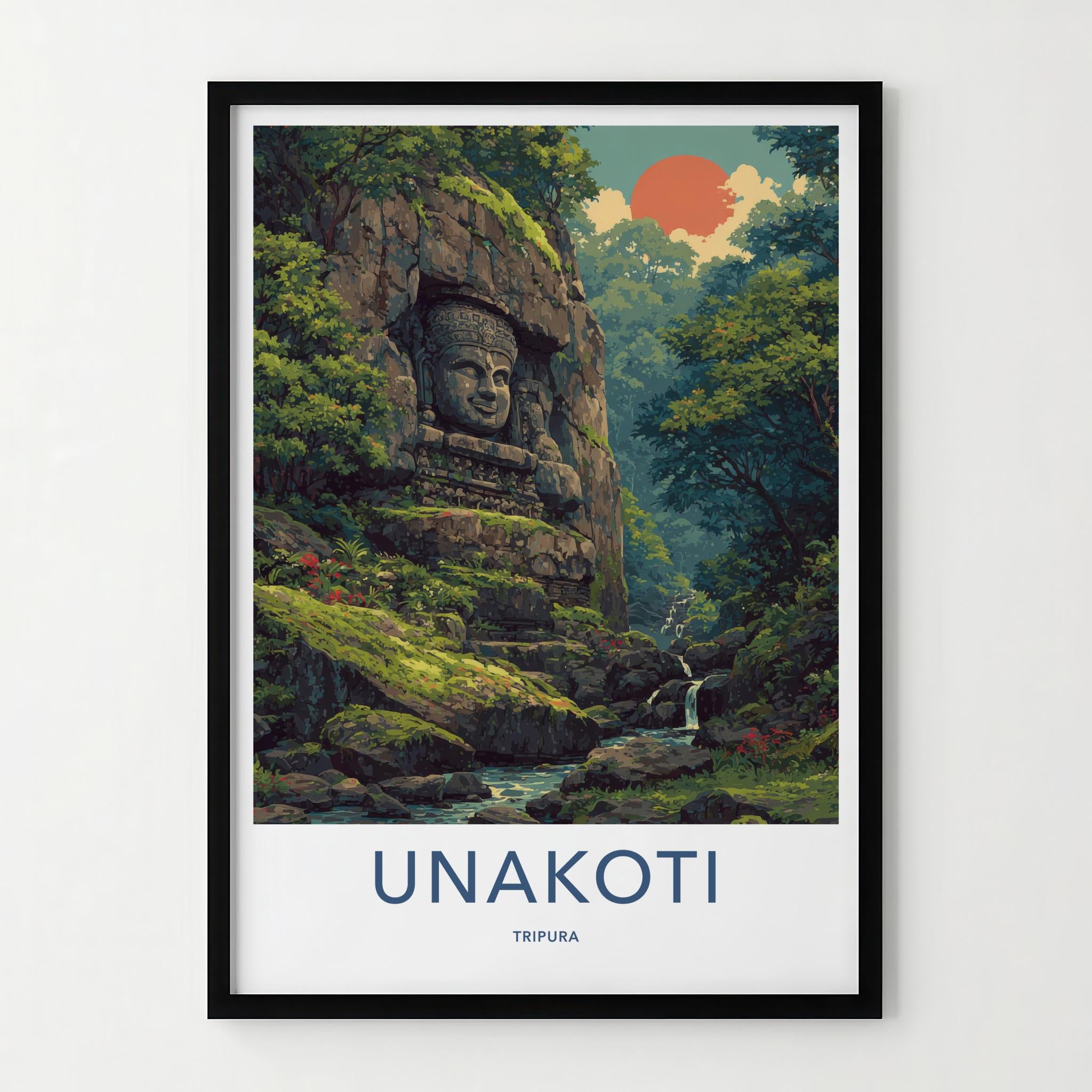 Unakoti Poster - India Travel Art - Tripura Stone Face Jungle Home Decor