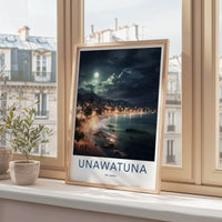 Unawatuna Poster - Sri Lanka Travel Art - Moonlit Tropical Beach Home Decor