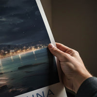 Unawatuna Poster - Sri Lanka Travel Art - Moonlit Tropical Beach Home Decor