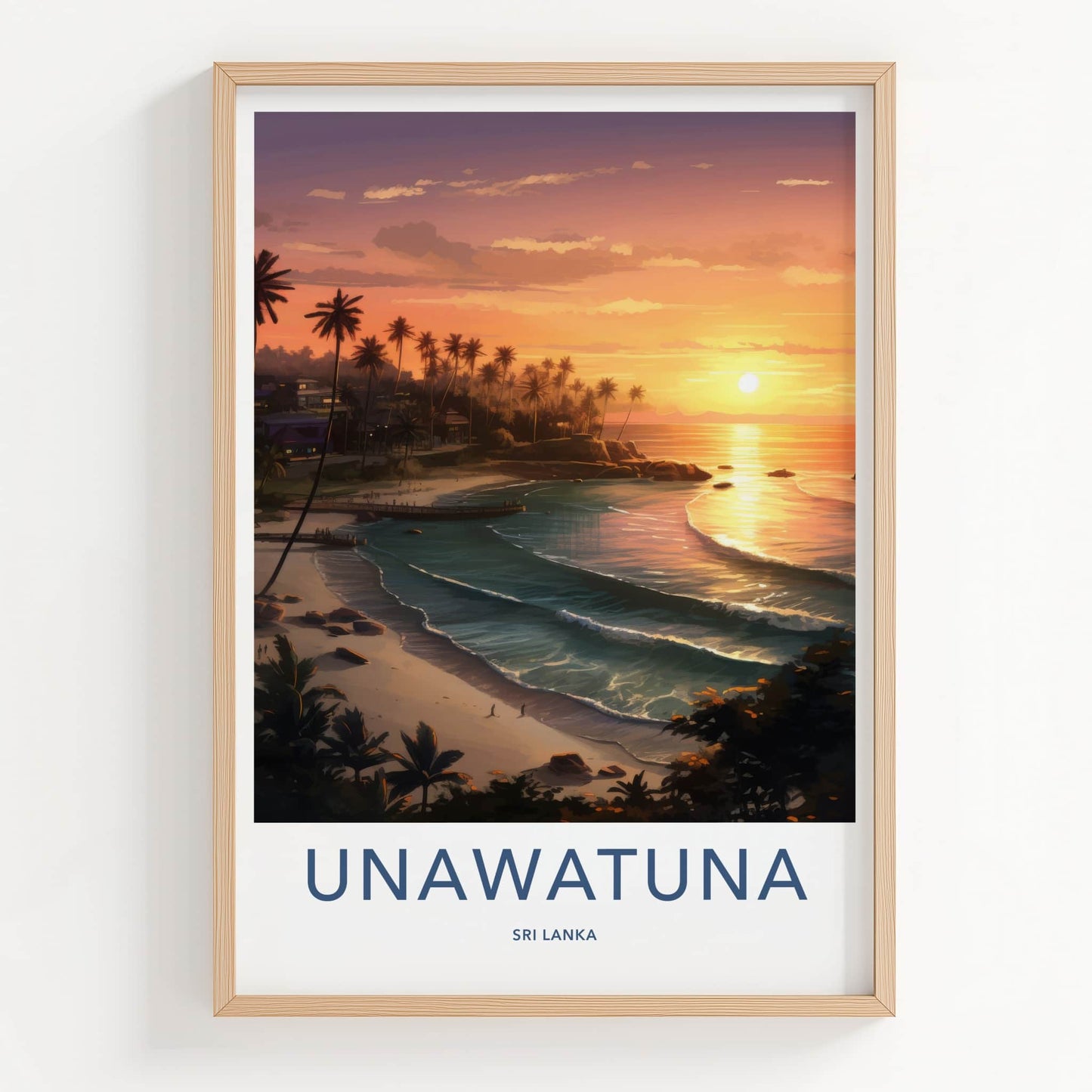 Unawatuna Poster - Sri Lanka Travel Art - Tropical Beach Sunset Home Decor