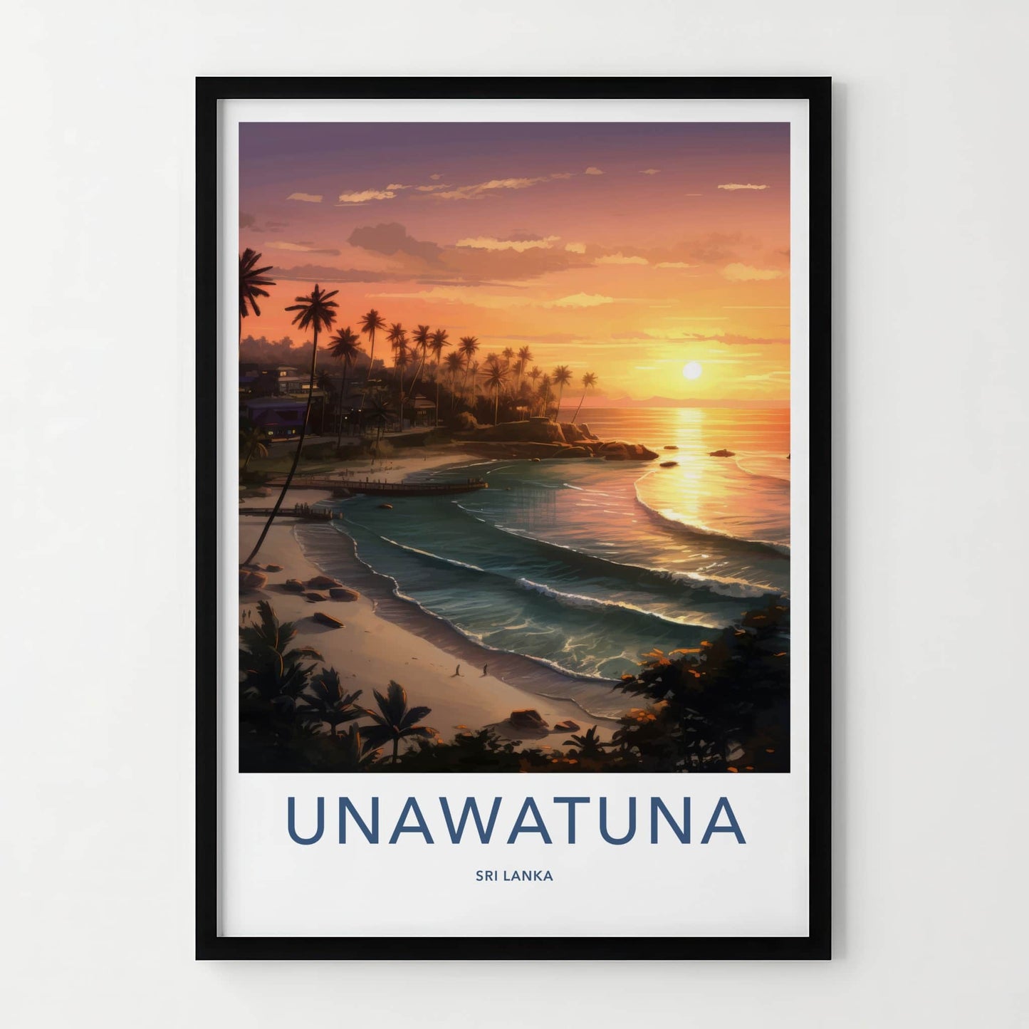 Unawatuna Poster - Sri Lanka Travel Art - Tropical Beach Sunset Home Decor