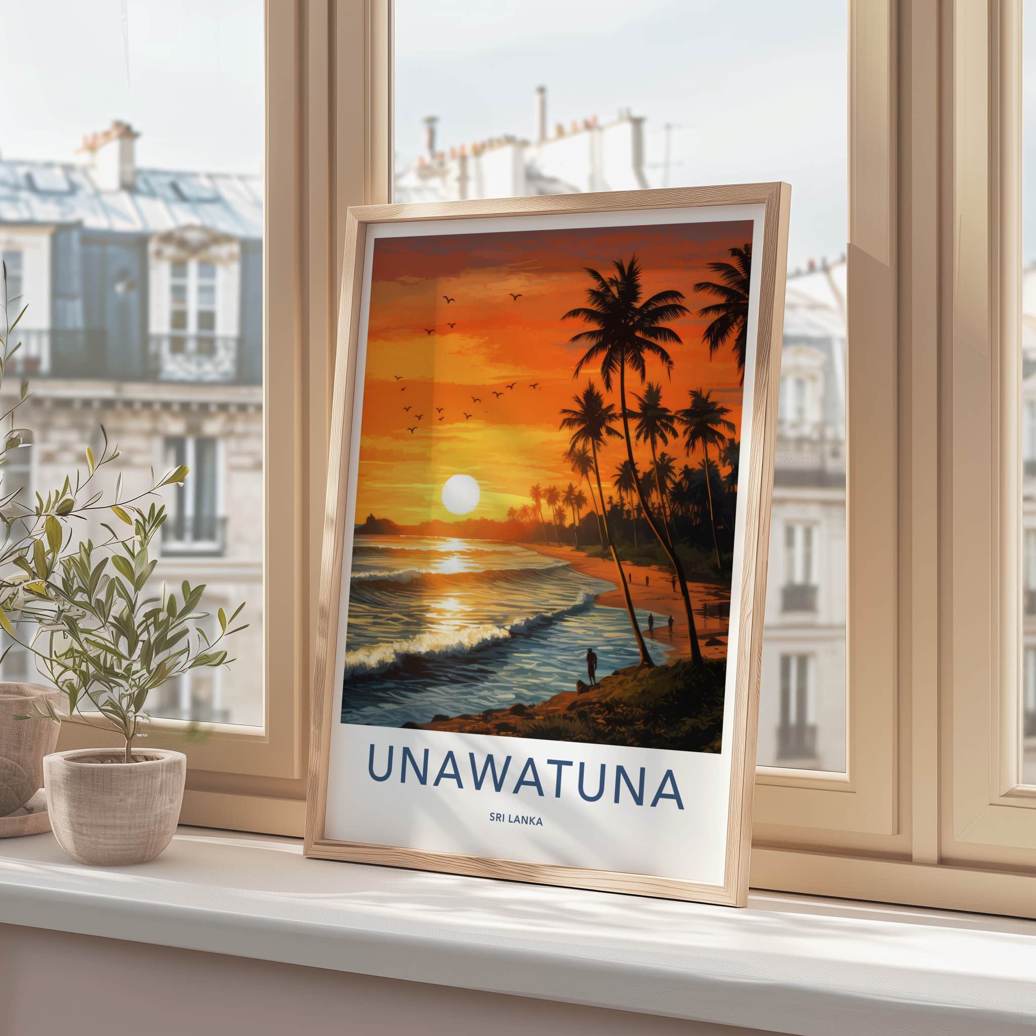 Unawatuna Poster - Sri Lanka Travel Art - Tropical Beach Sunset Home Decor
