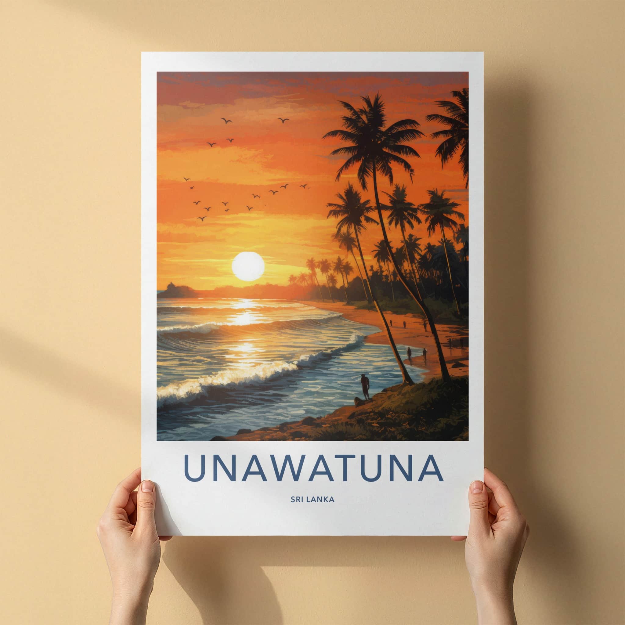 Unawatuna Poster - Sri Lanka Travel Art - Tropical Beach Sunset Home Decor
