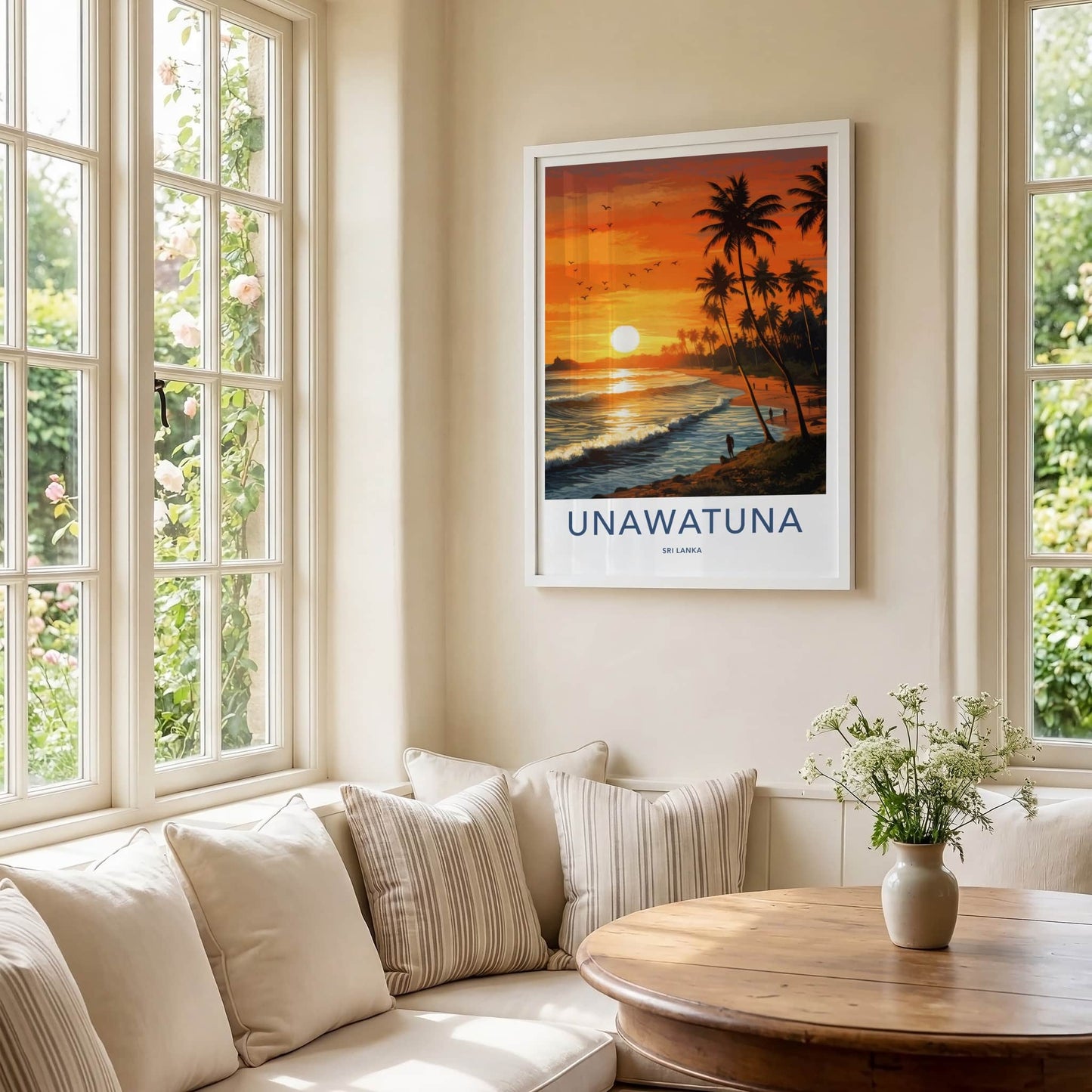 Unawatuna Poster - Sri Lanka Travel Art - Tropical Beach Sunset Home Decor