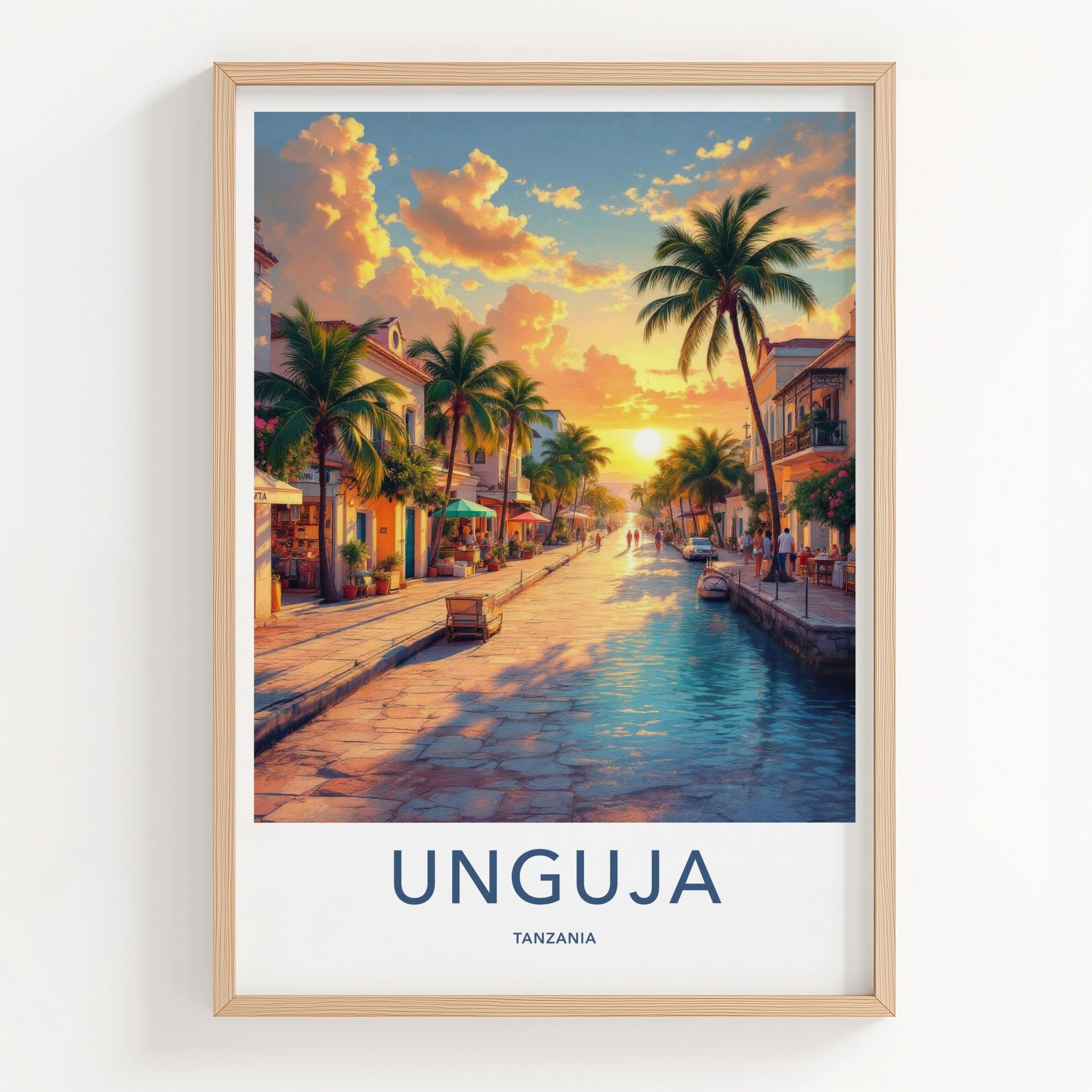 Unguja Poster - Tanzania Travel Art - Tropical Street Sunset Home Decor