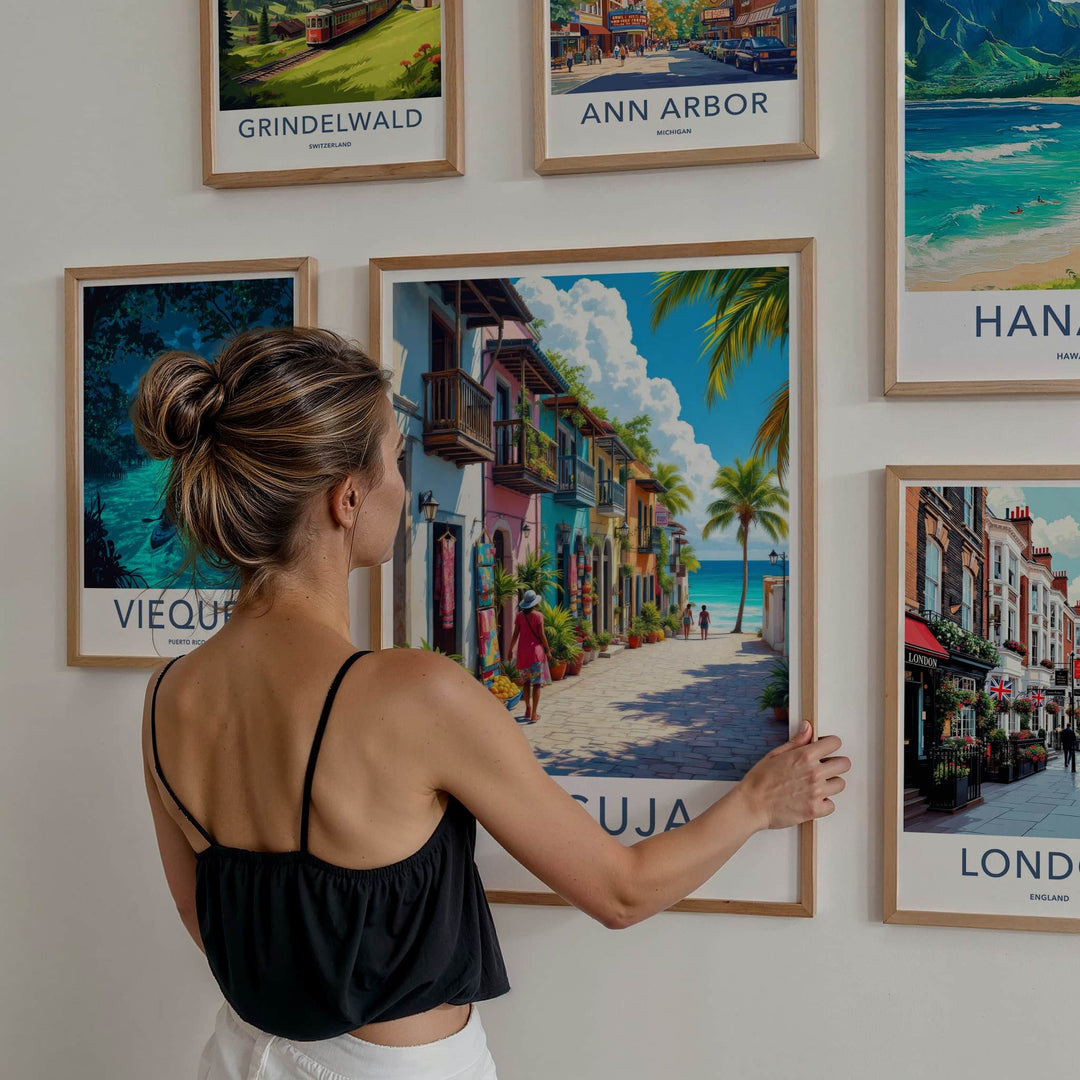 Unguja Poster - Tanzania Travel Art - Vibrant Coastal Village Home Decor