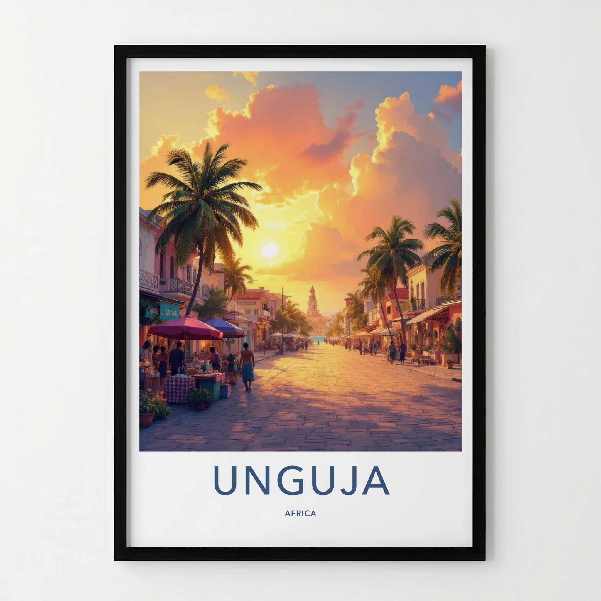 Unguja Poster - Tanzania Travel Art - Vibrant Street Sunset Home Decor