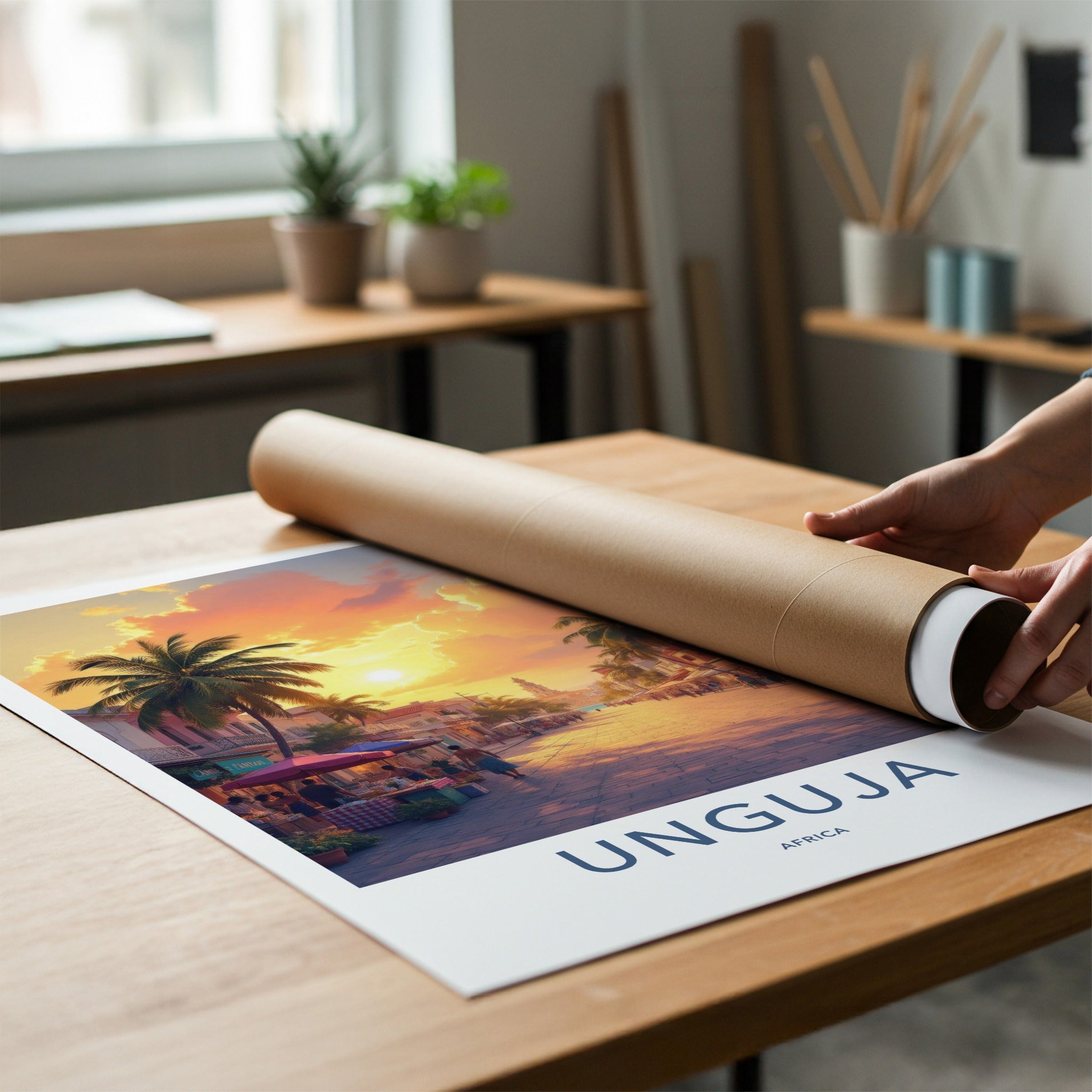 Unguja Poster - Tanzania Travel Art - Vibrant Street Sunset Home Decor