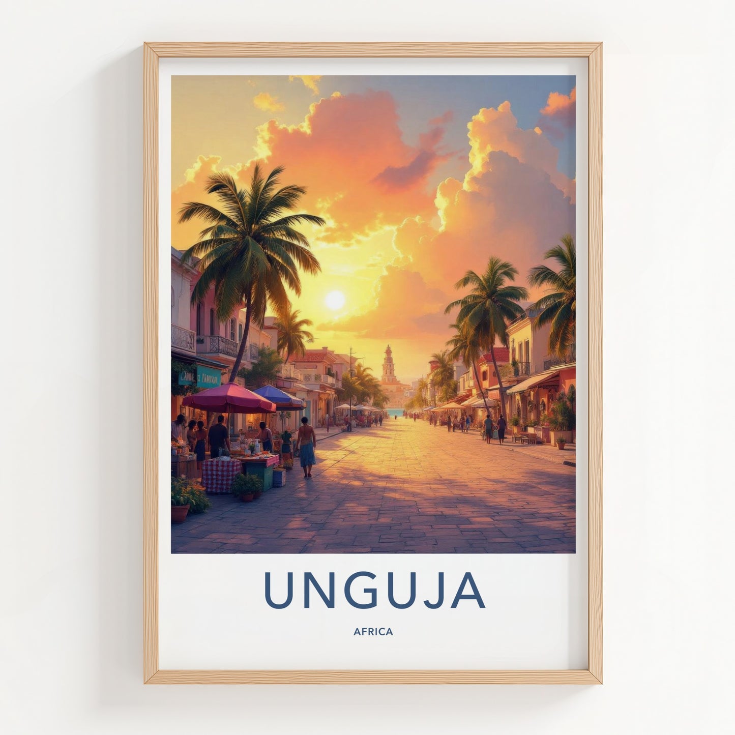 Unguja Poster - Tanzania Travel Art - Vibrant Street Sunset Home Decor