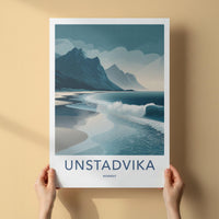 Unstadika Poster - Norway Travel Art - Mountain Beach Waves Home Decor