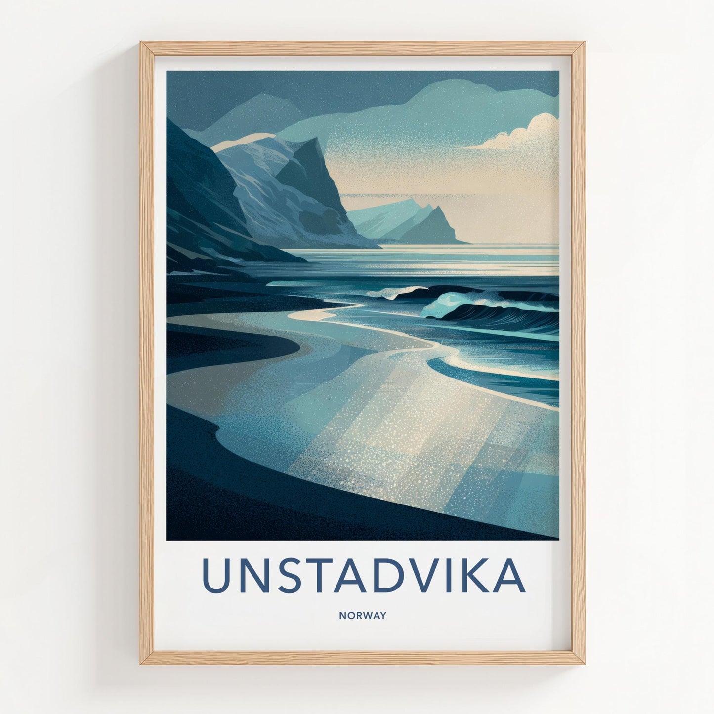 Unstadvika Poster - Norway Travel Art - Coastal Mountain Scene Home Decor