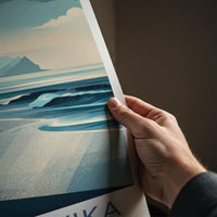 Unstadvika Poster - Norway Travel Art - Coastal Mountain Scene Home Decor