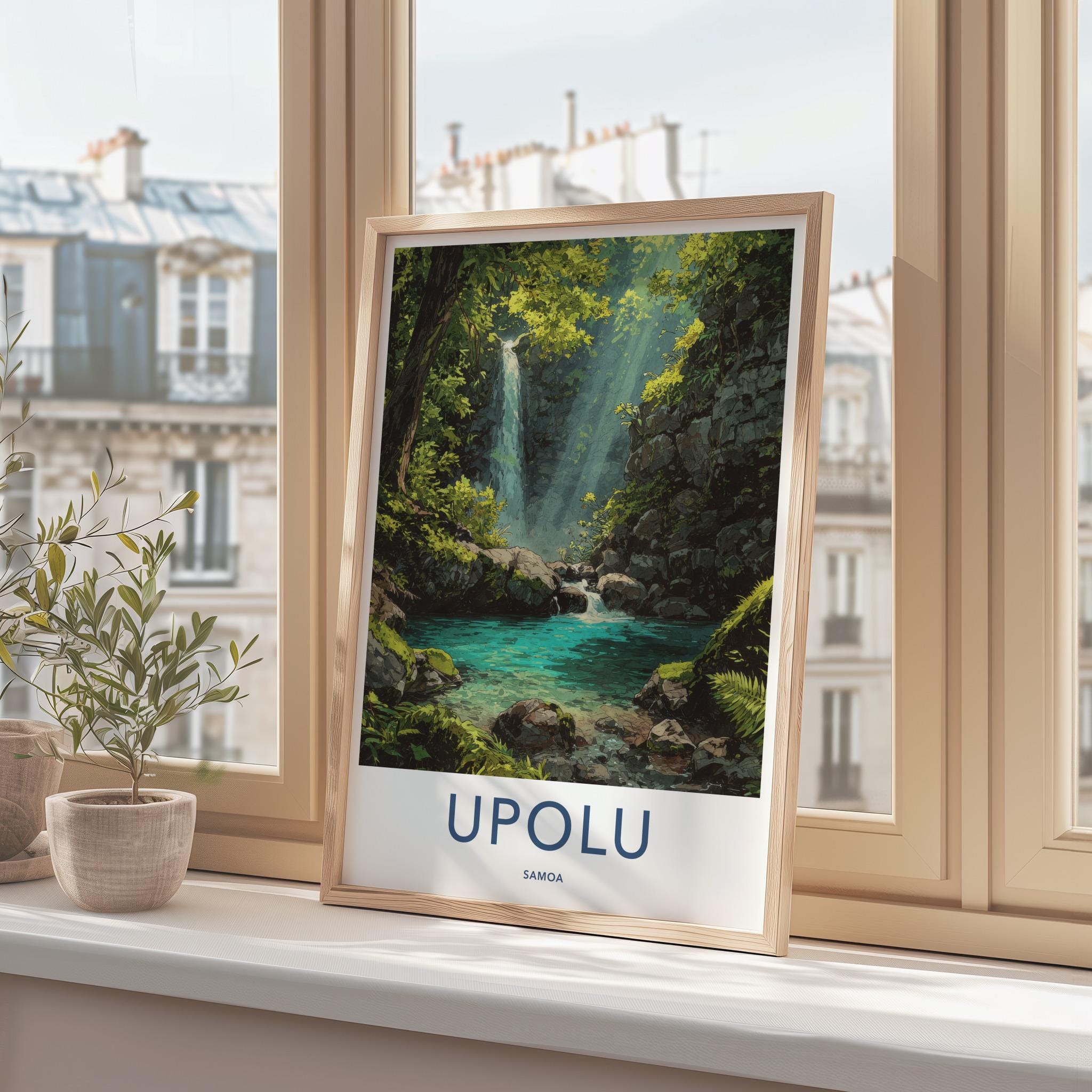 Upolu Poster - Samoa Travel Art - Jungle Waterfall Pool Home Decor