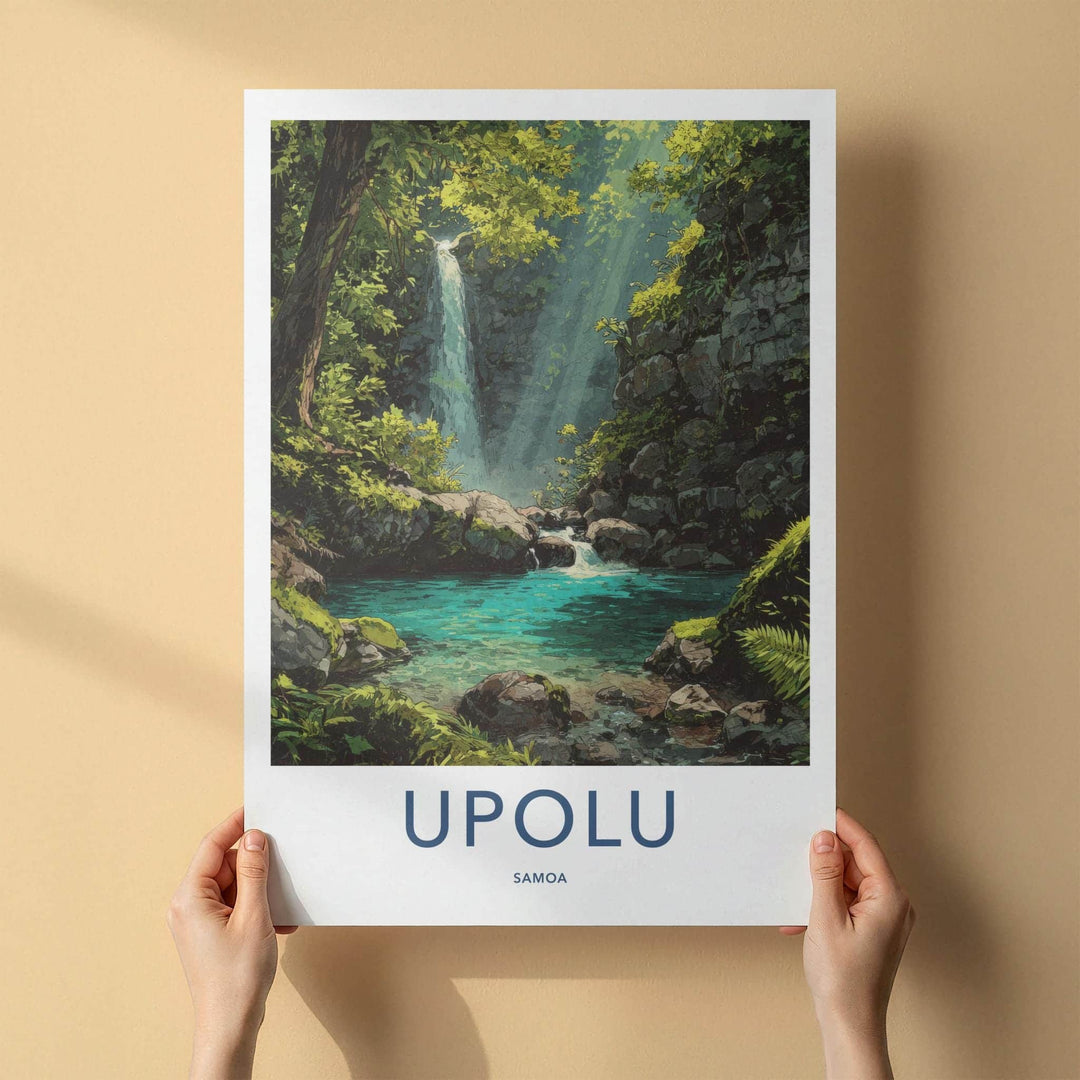 Upolu Poster - Samoa Travel Art - Jungle Waterfall Pool Home Decor