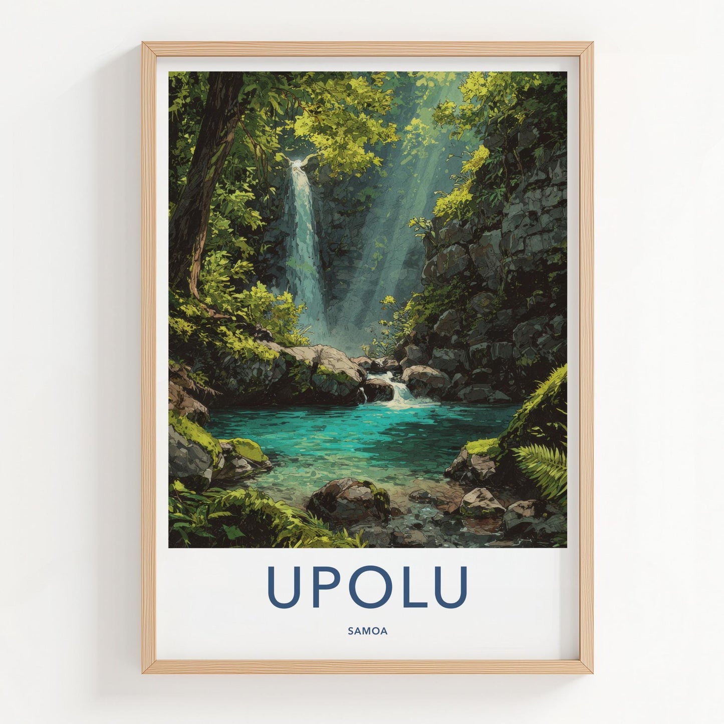 Upolu Poster - Samoa Travel Art - Jungle Waterfall Pool Home Decor