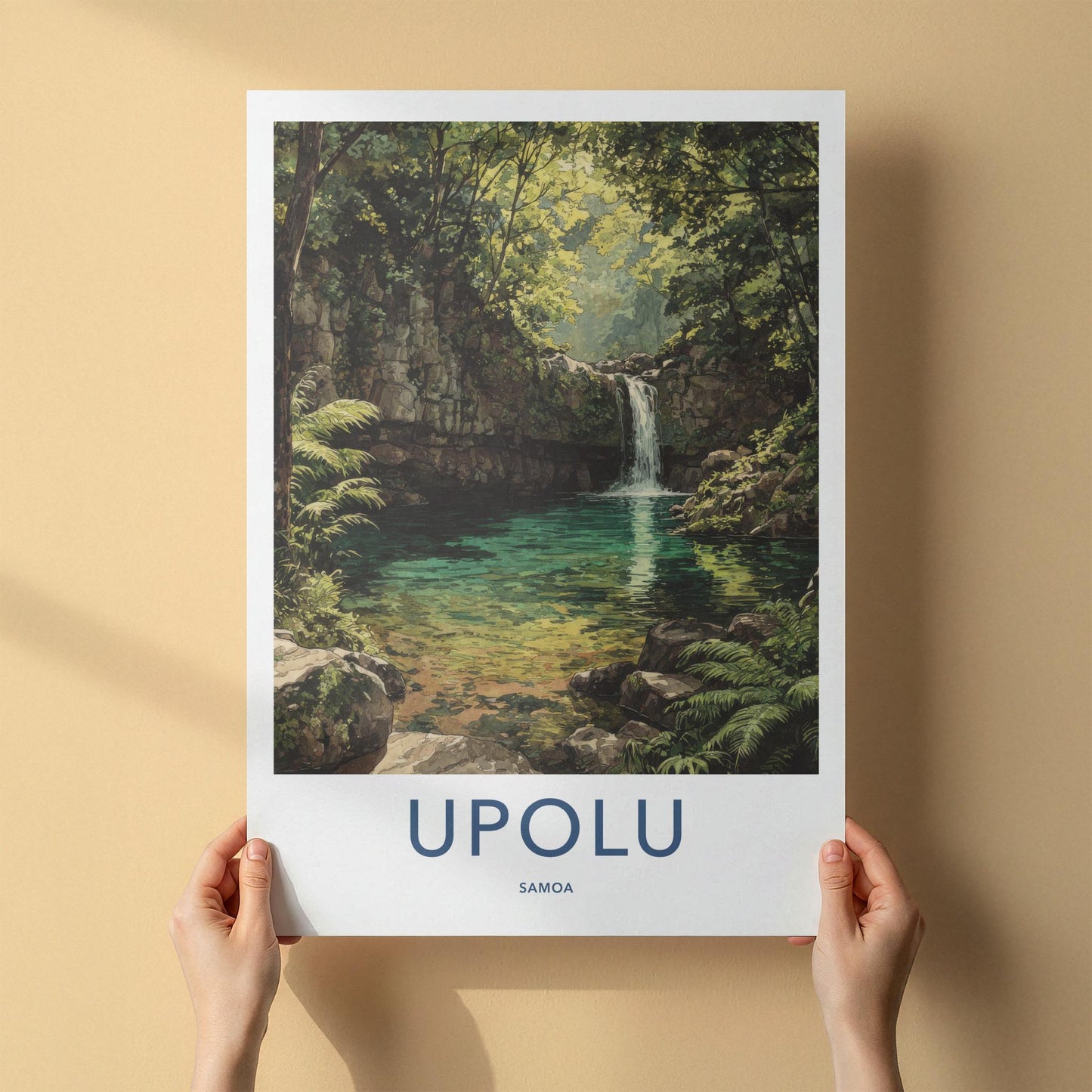 Upolu Poster - Samoa Travel Art - Lush Waterfall Pool Home Decor