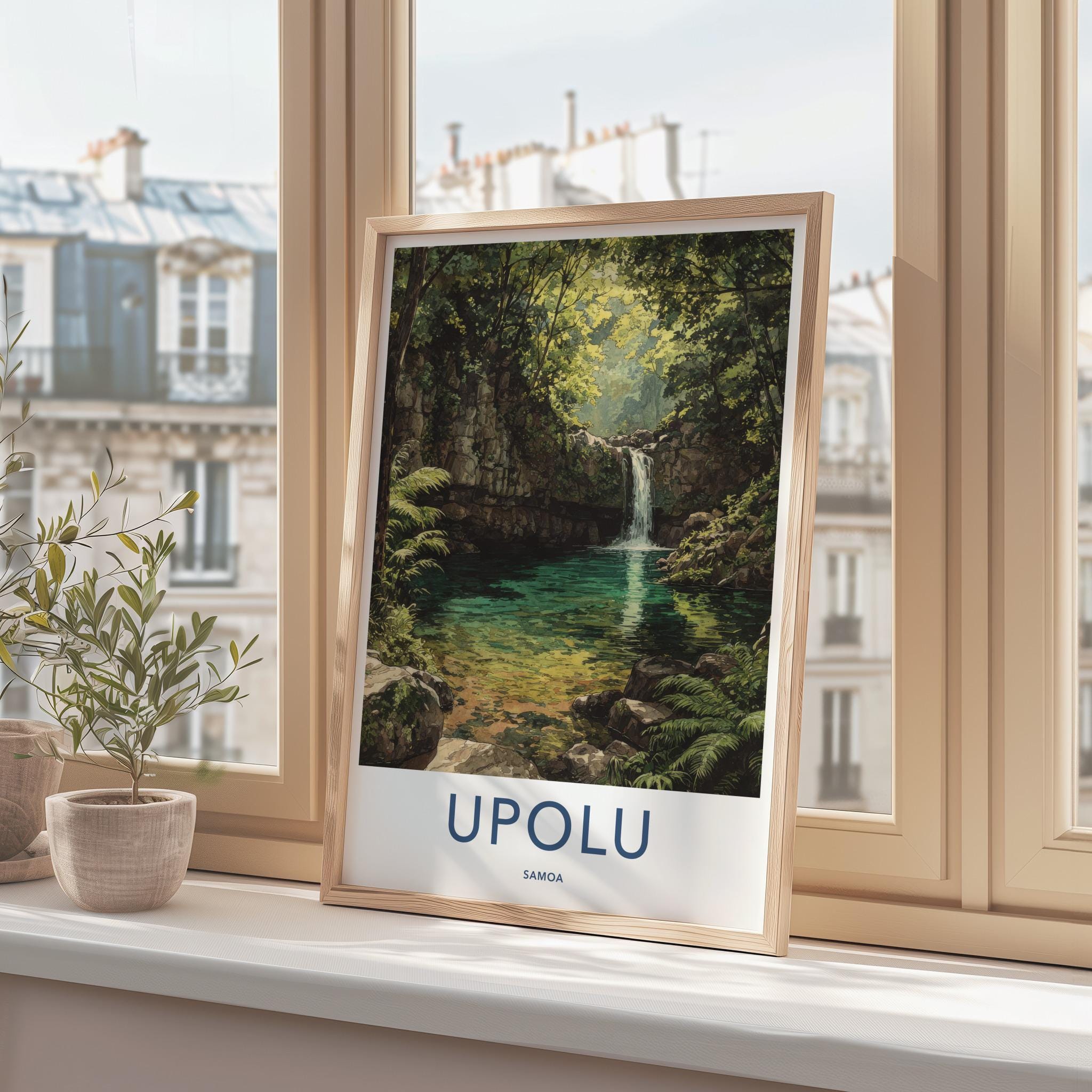 Upolu Poster - Samoa Travel Art - Lush Waterfall Pool Home Decor