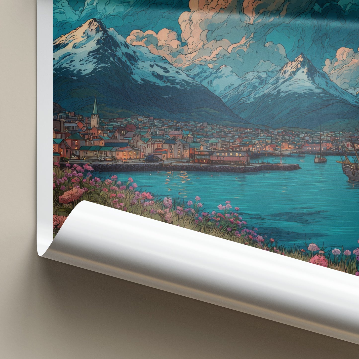 Ushuaia Poster - Argentina Travel Art - Moonlit Mountain Town Home Decor