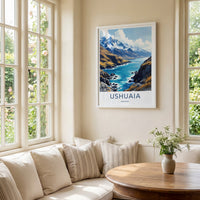 Ushuaia Poster - Argentina Travel Art - Snowy Mountain Bay Wall Decor